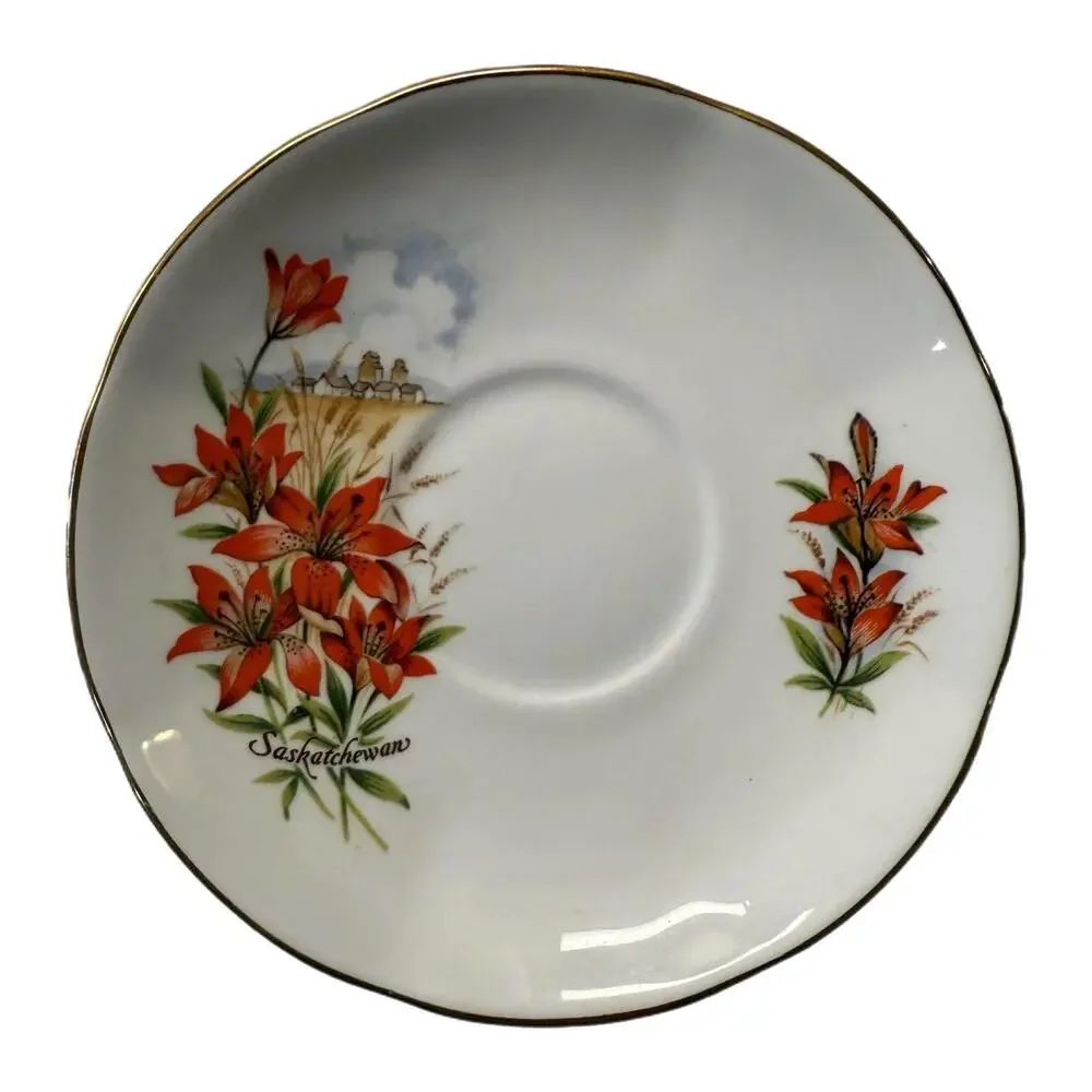 Vintage Saskatchewan, Canada Fine Bone China Teacup & Saucer Souvenir Set